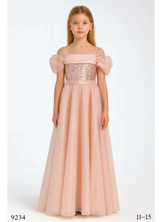 فيا بامبينو Blush Sequin Bodice Off-Shoulder Tulle Gown